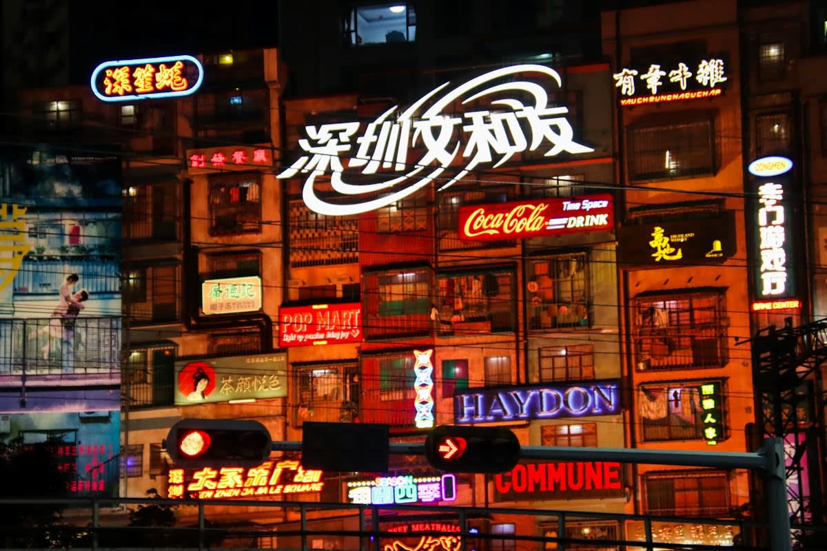 Chaotic neon urban signage in Shenzhen