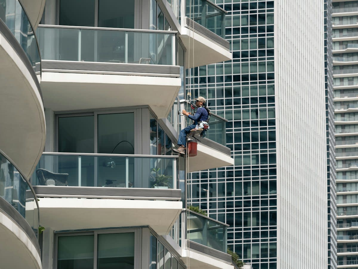 stressed office worker in high rise