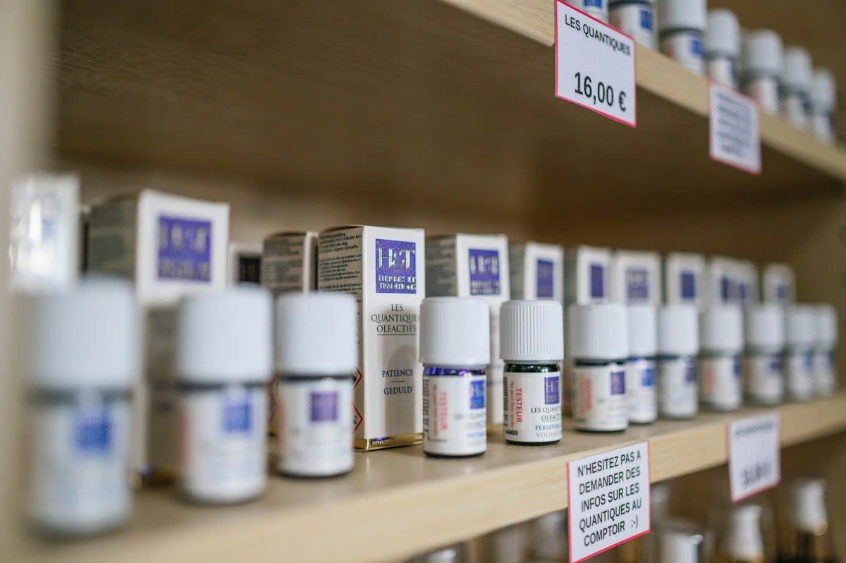 Pharmacy shelves with generic medications