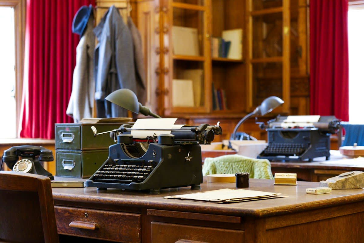 Old telegram machine and vintage office