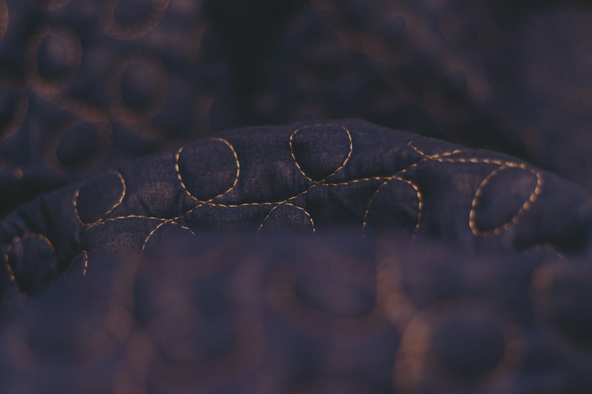Close up of luxury fabric sewing