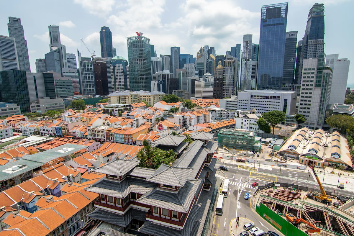Singapore urban skyline aerial view