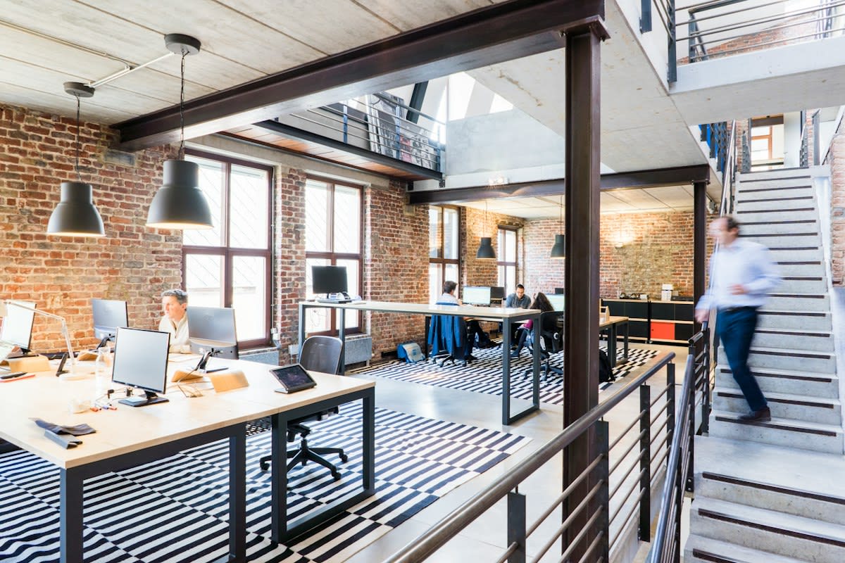 Modern open office space with pods