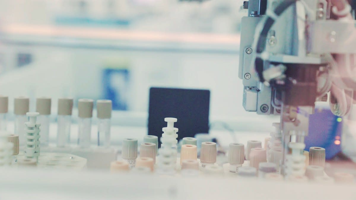 Close up of laboratory equipment with chemical stains