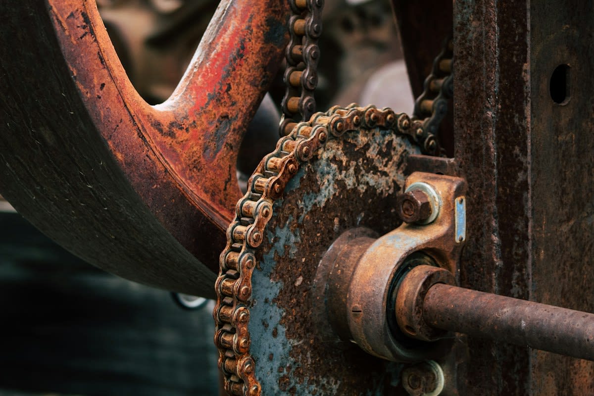 Close up of rusted industrial machinery and wires