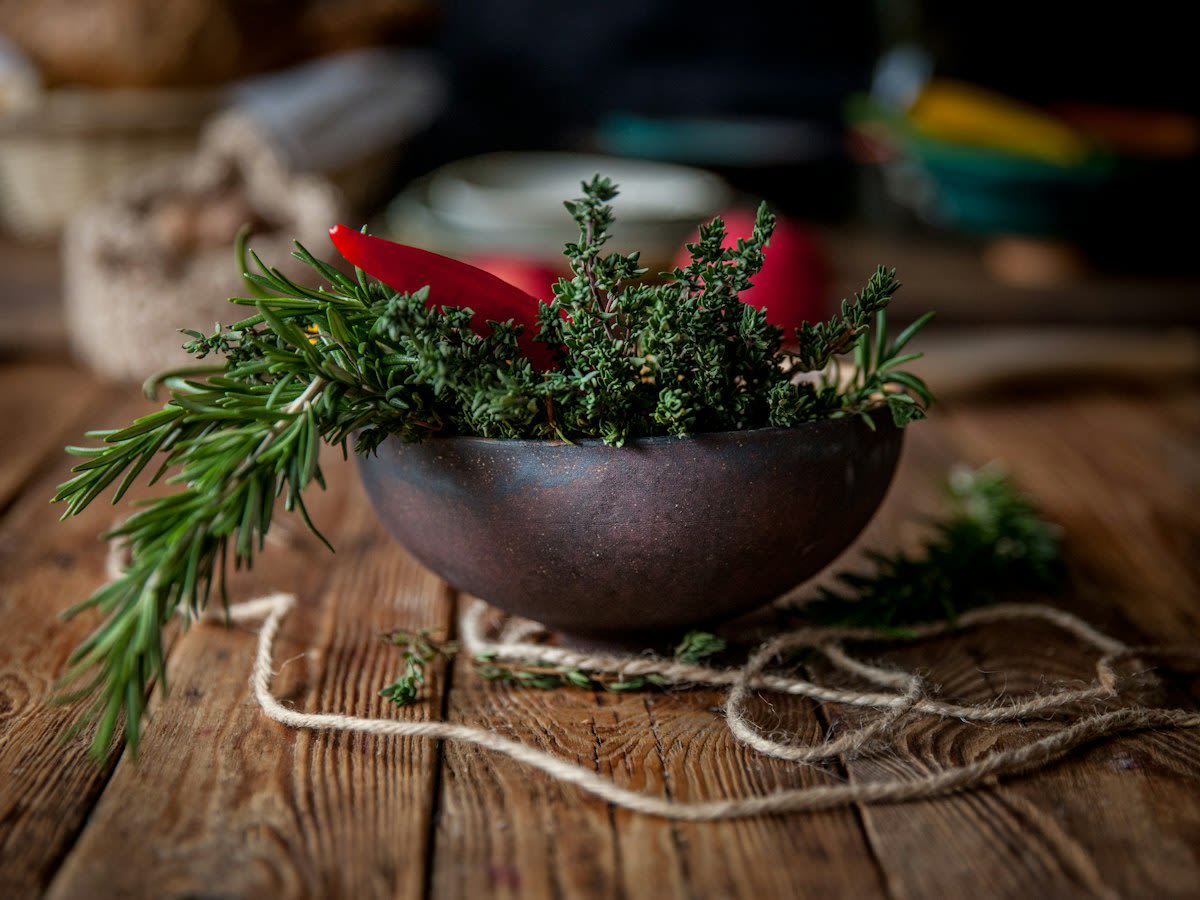 Dried saffron threads in a rustic bowl