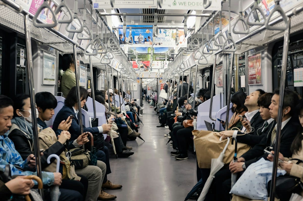 Tokyo subway crowds during rush hour