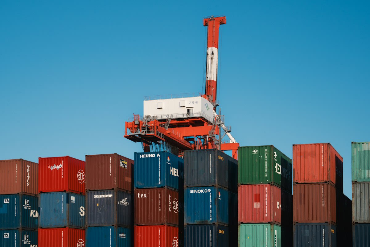 Industrial port terminal with shipping containers