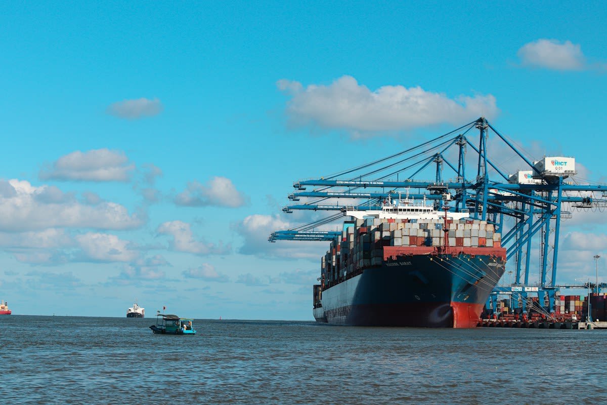 Cargo ships at a port terminal
