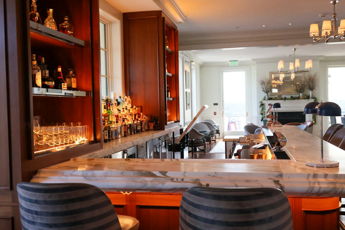 Luxury hotel bar with marble counter