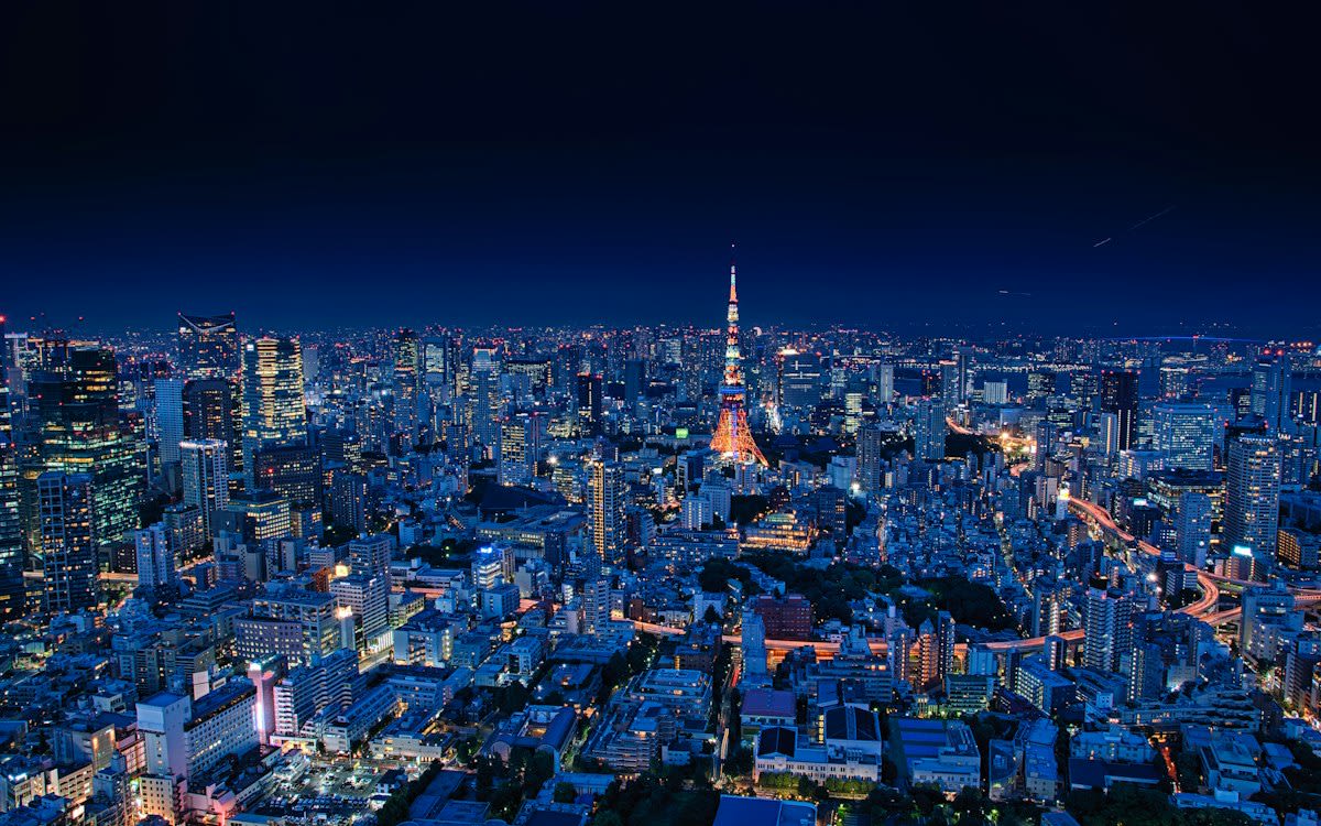 Tokyo night cityscape with neon lights