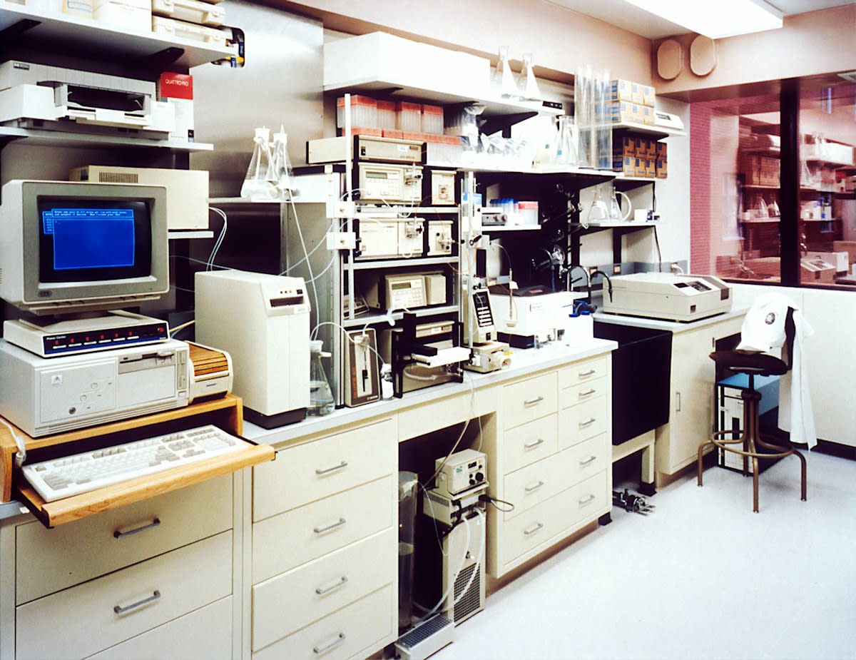 Clinical laboratory setting with scientific equipment