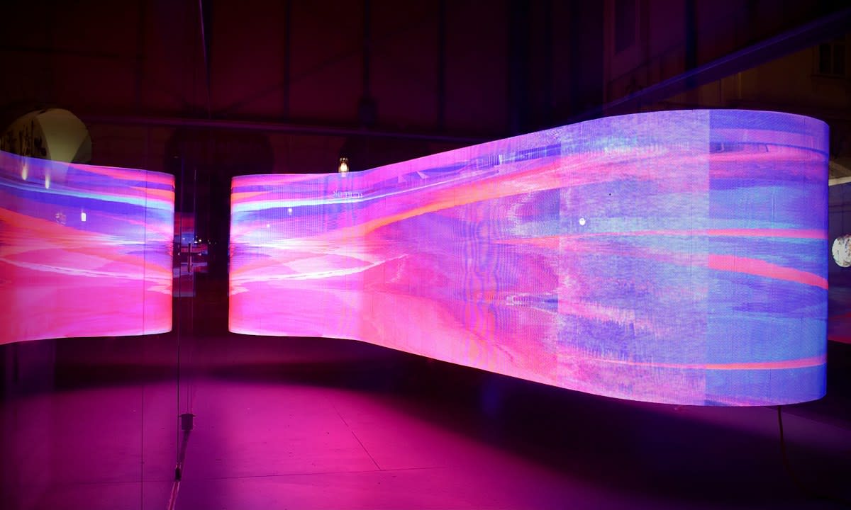 Modern LED screen displaying vertical content