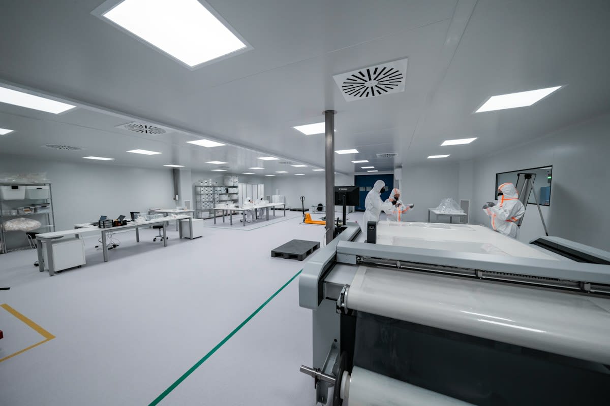 Close up of a semiconductor wafer in a cleanroom