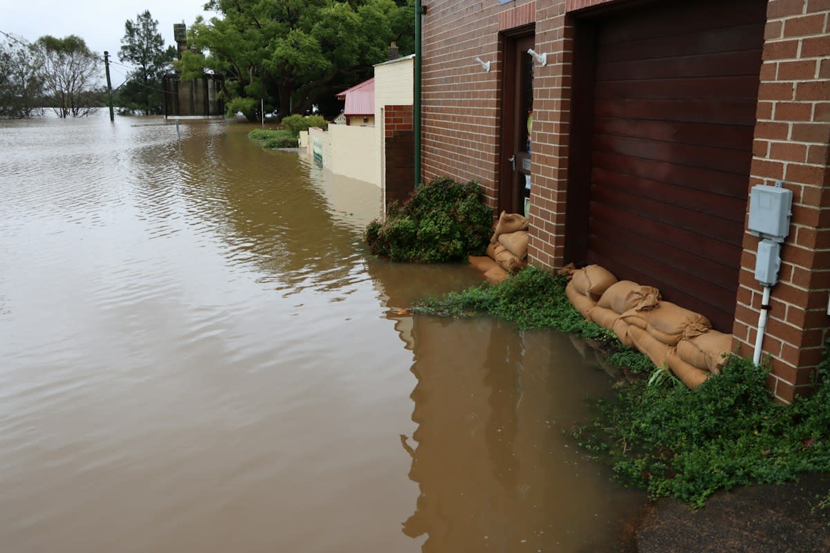 Flooded street with debris
