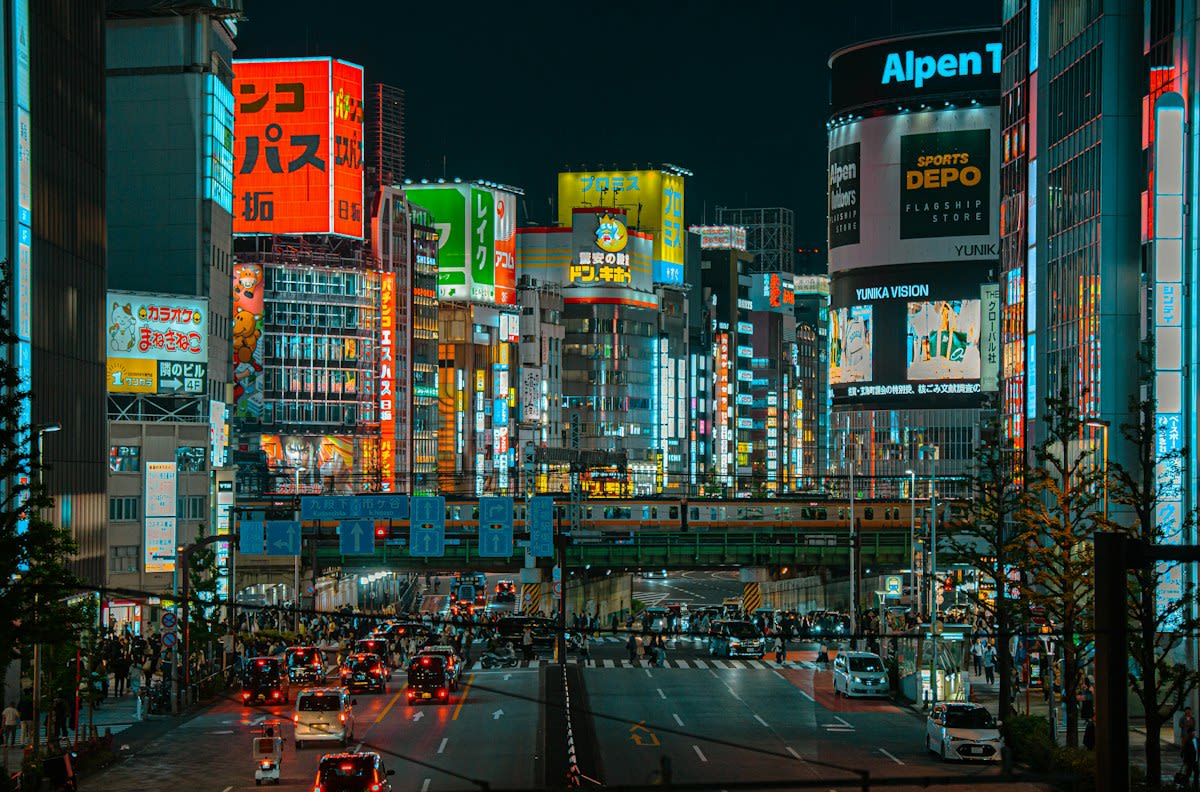 Neon lights of a Tokyo street at night