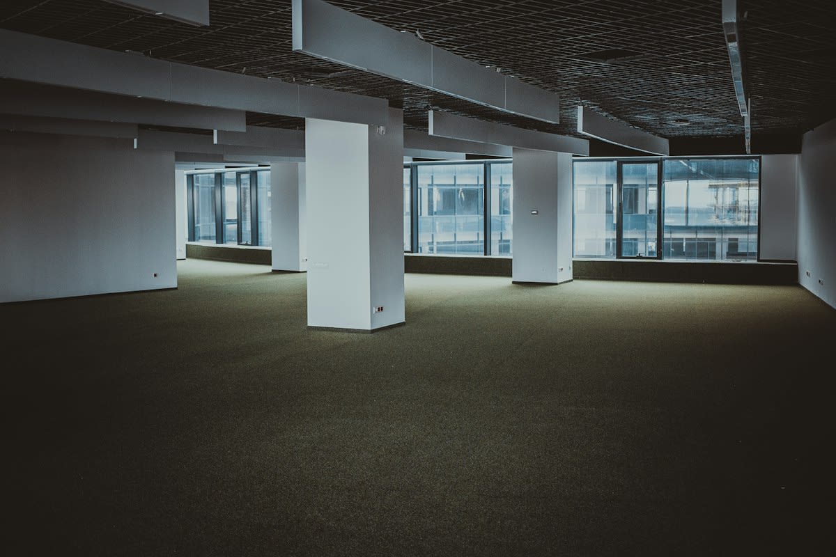 Empty office space with city view