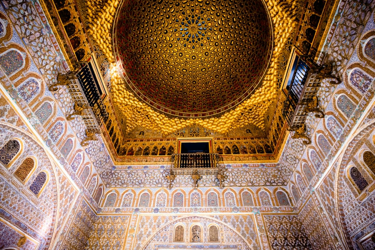 Opulent hotel interior with gold carvings
