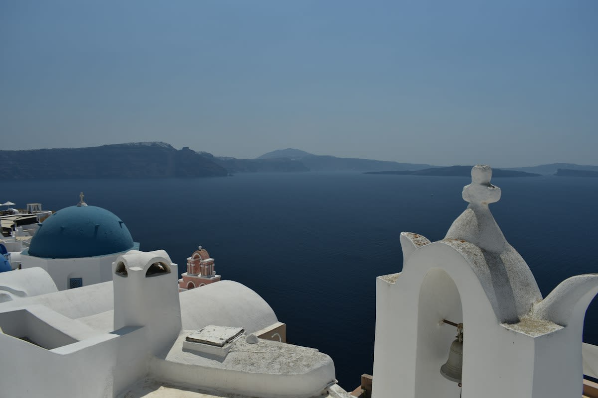 Santorini white buildings and blue domes