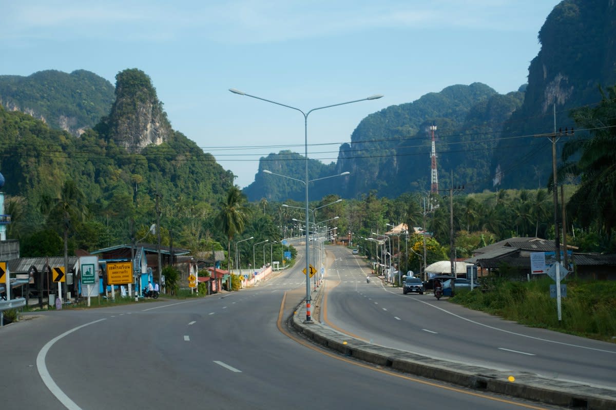 Crowded mountain road in Asia