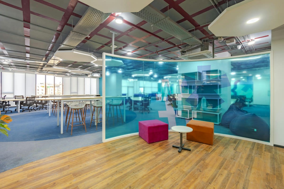Modern office in Mumbai with high-tech displays
