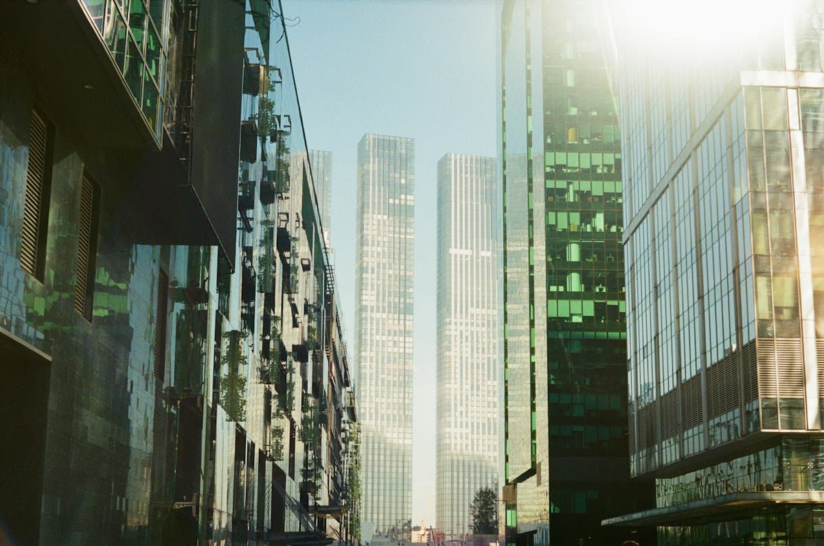 Bustling tech district in an emerging global city