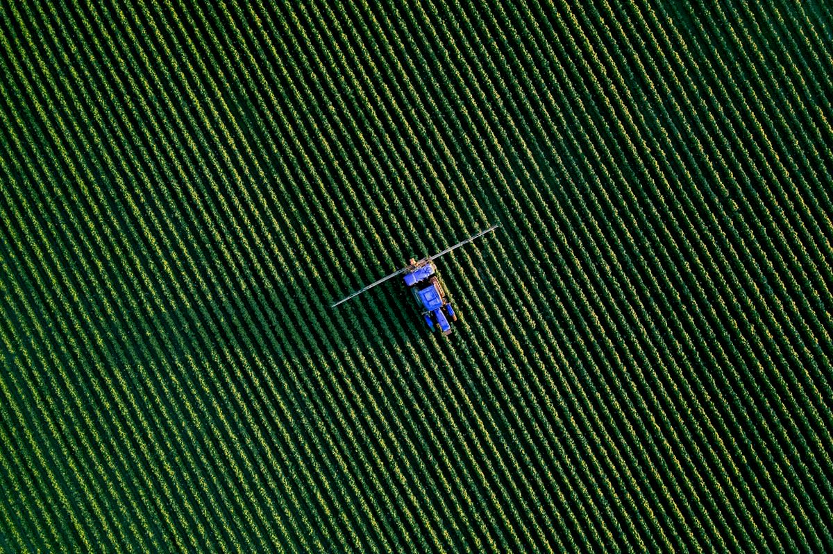 Agricultural drone spraying crops