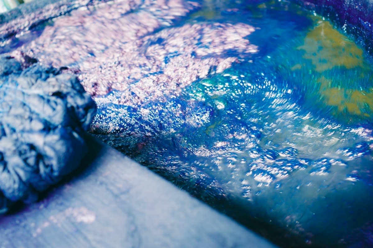Close up of blue dyed fabric