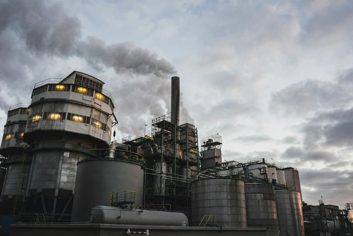 Industrial factory with smoke