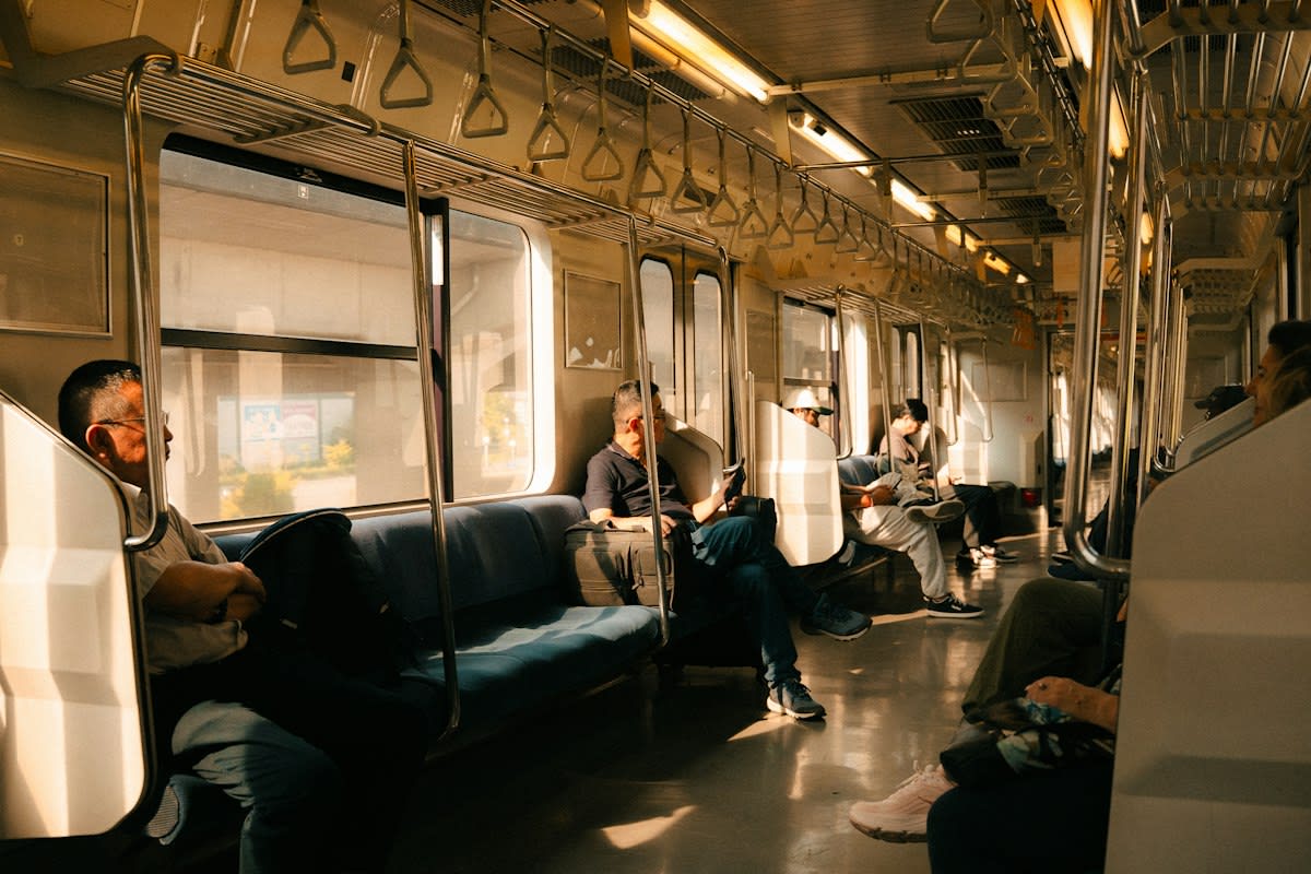 Tokyo subway interior with commuters