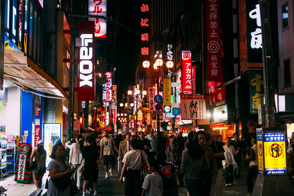 Crowded Asian city street