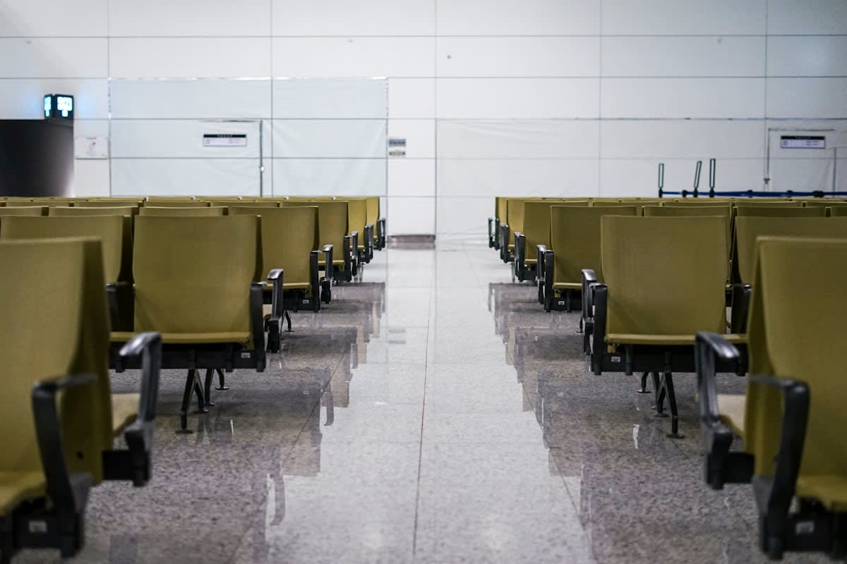 Close up of metal airport chair