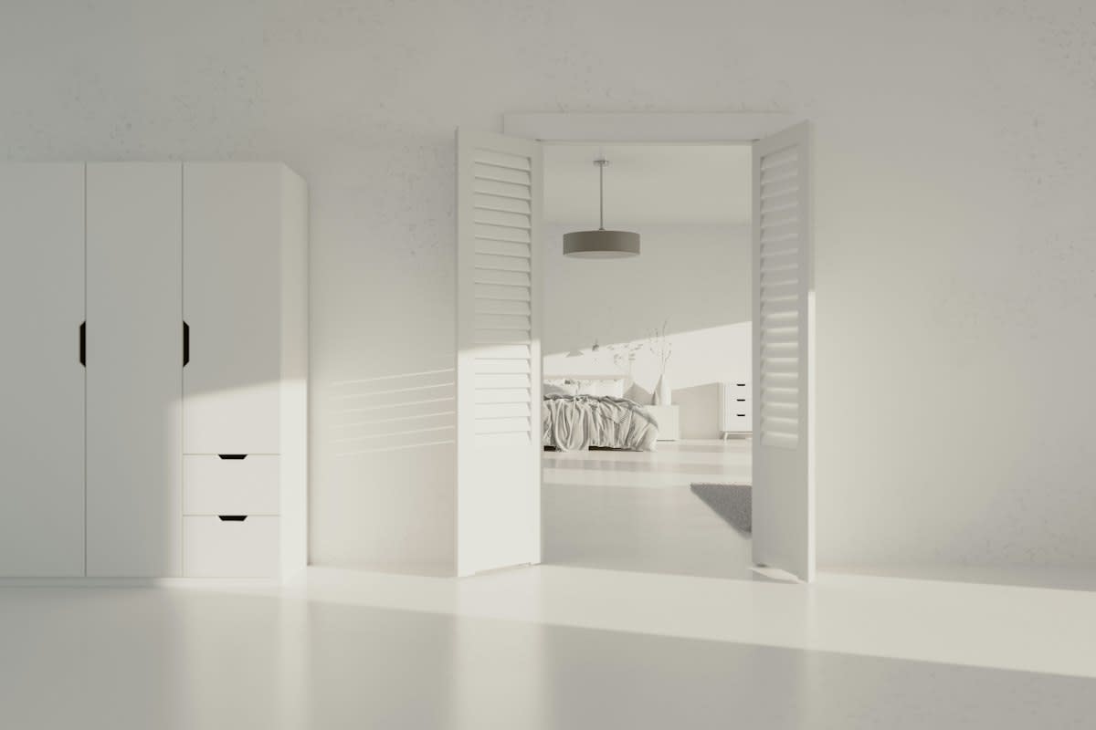 minimalist white room with sunlight