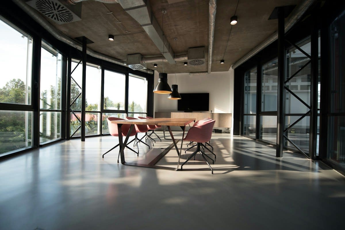 empty modern office with cold lighting