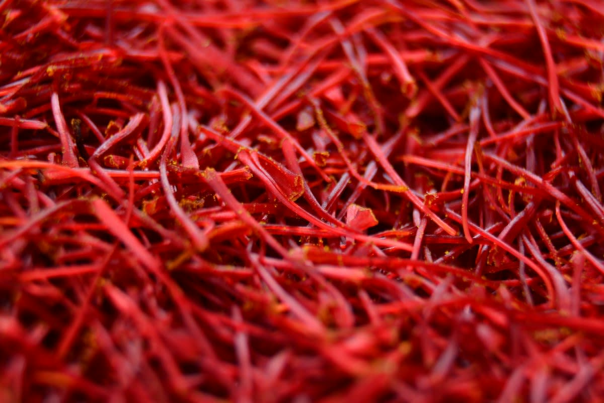 Saffron threads in a bowl