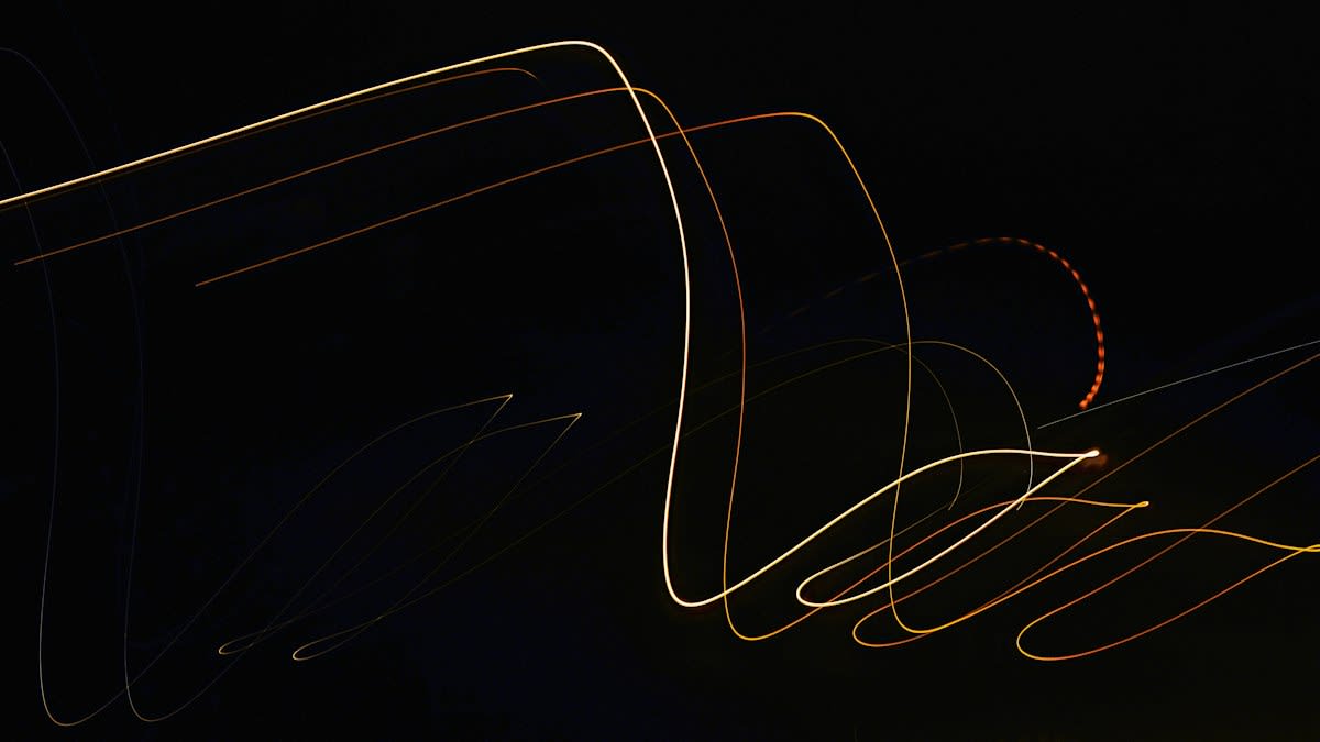 Abstract visual representation of spatial music nodes on a dark canvas