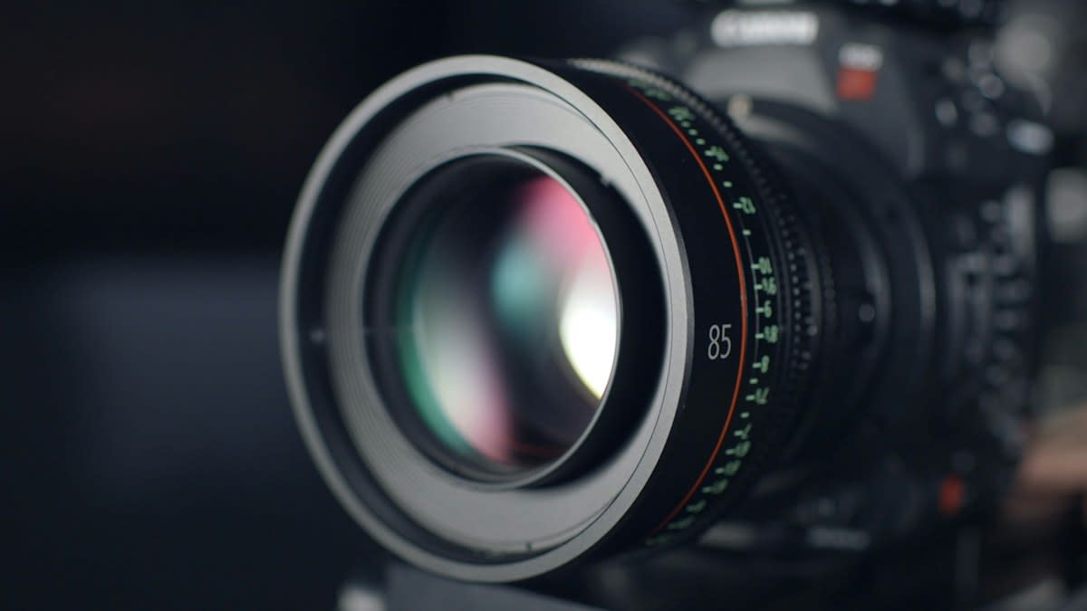 Macro shot of a camera lens focusing