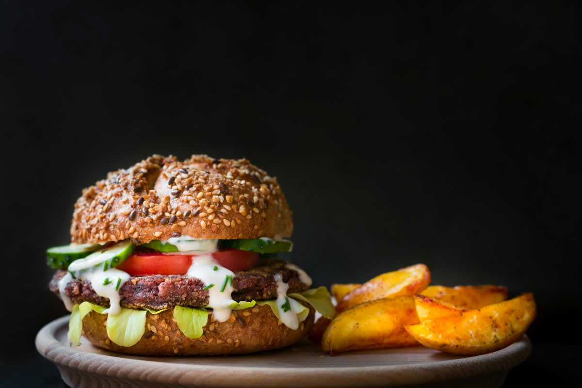 Plant based meat burger on a plate