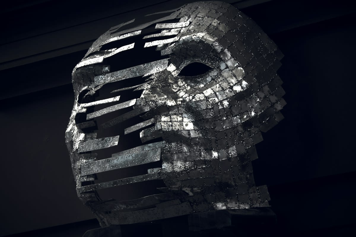 futuristic digital mirror reflecting a humanoid face