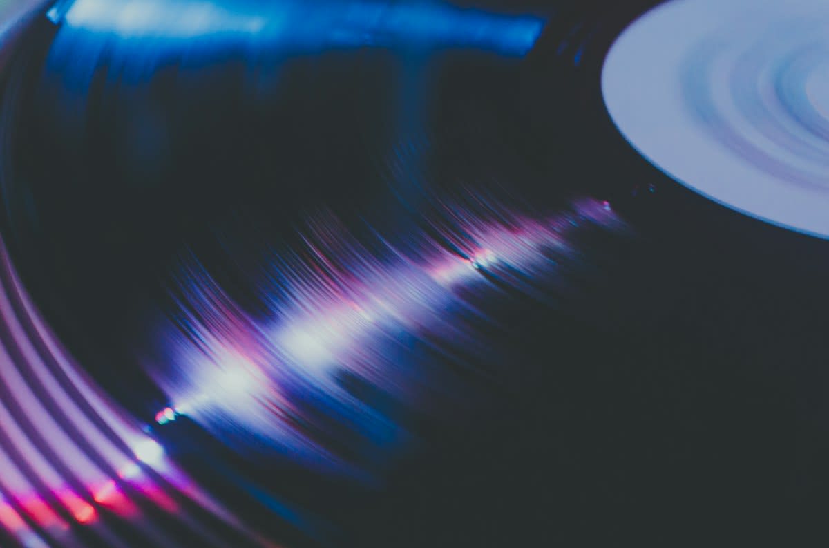Close up of vinyl record grooves