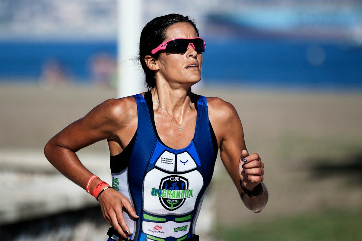 Athlete wearing heart rate monitor