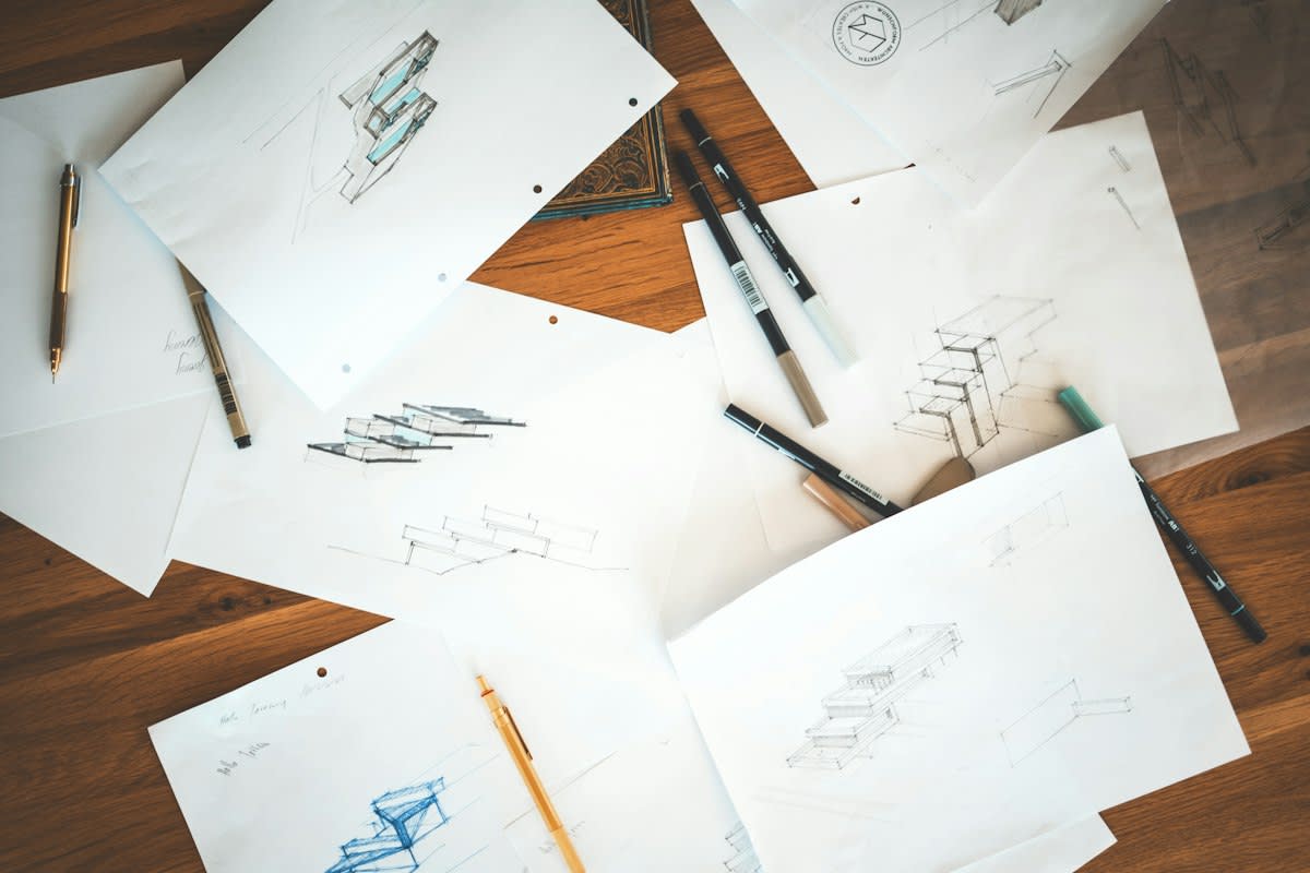 Close up of art sketches on paper