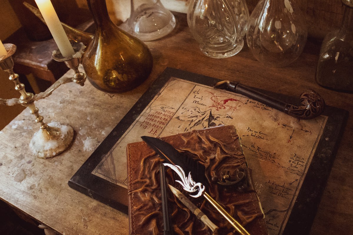 ancient manuscripts on a wooden table