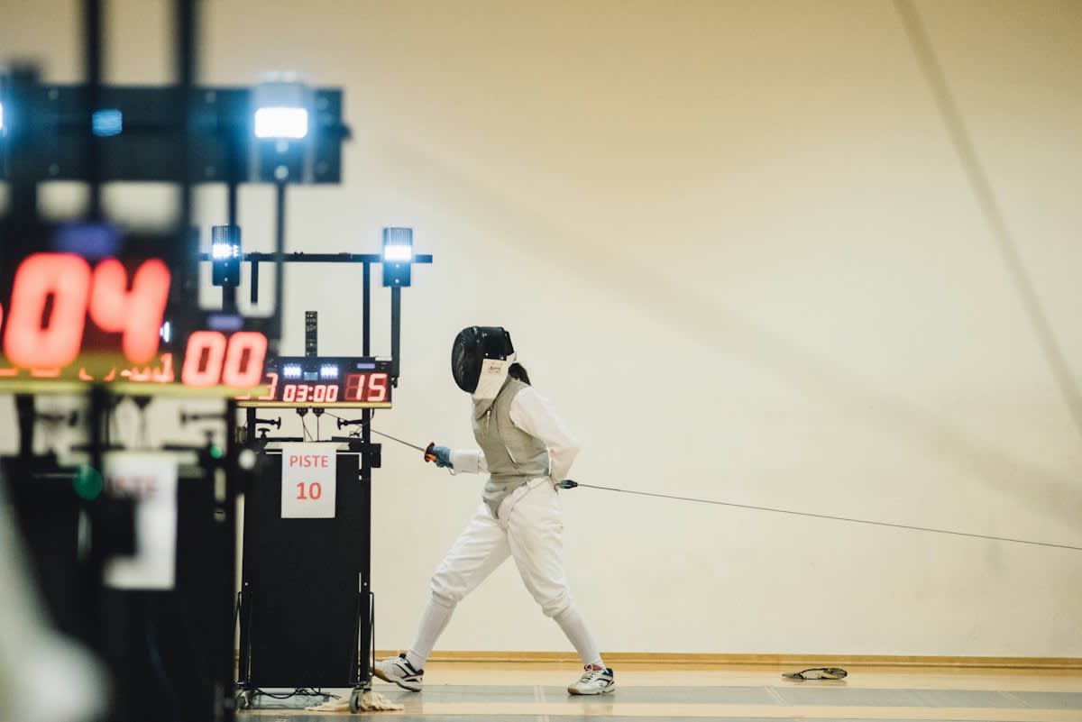 Fencing match high speed action