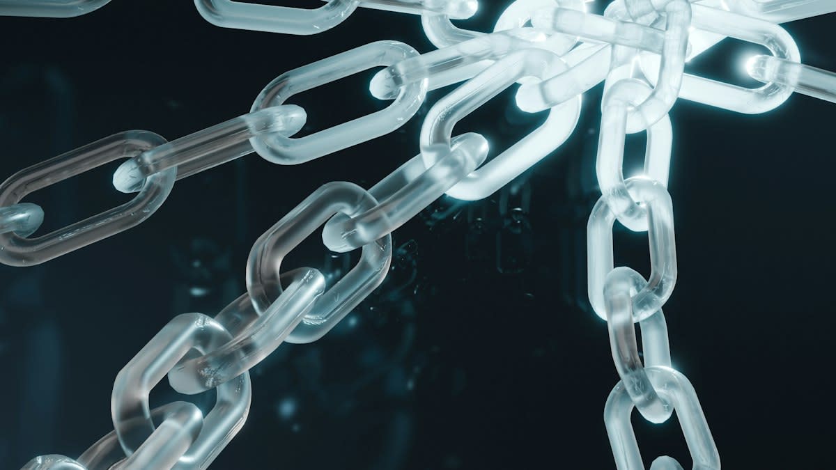 Abstract chain links made of binary code