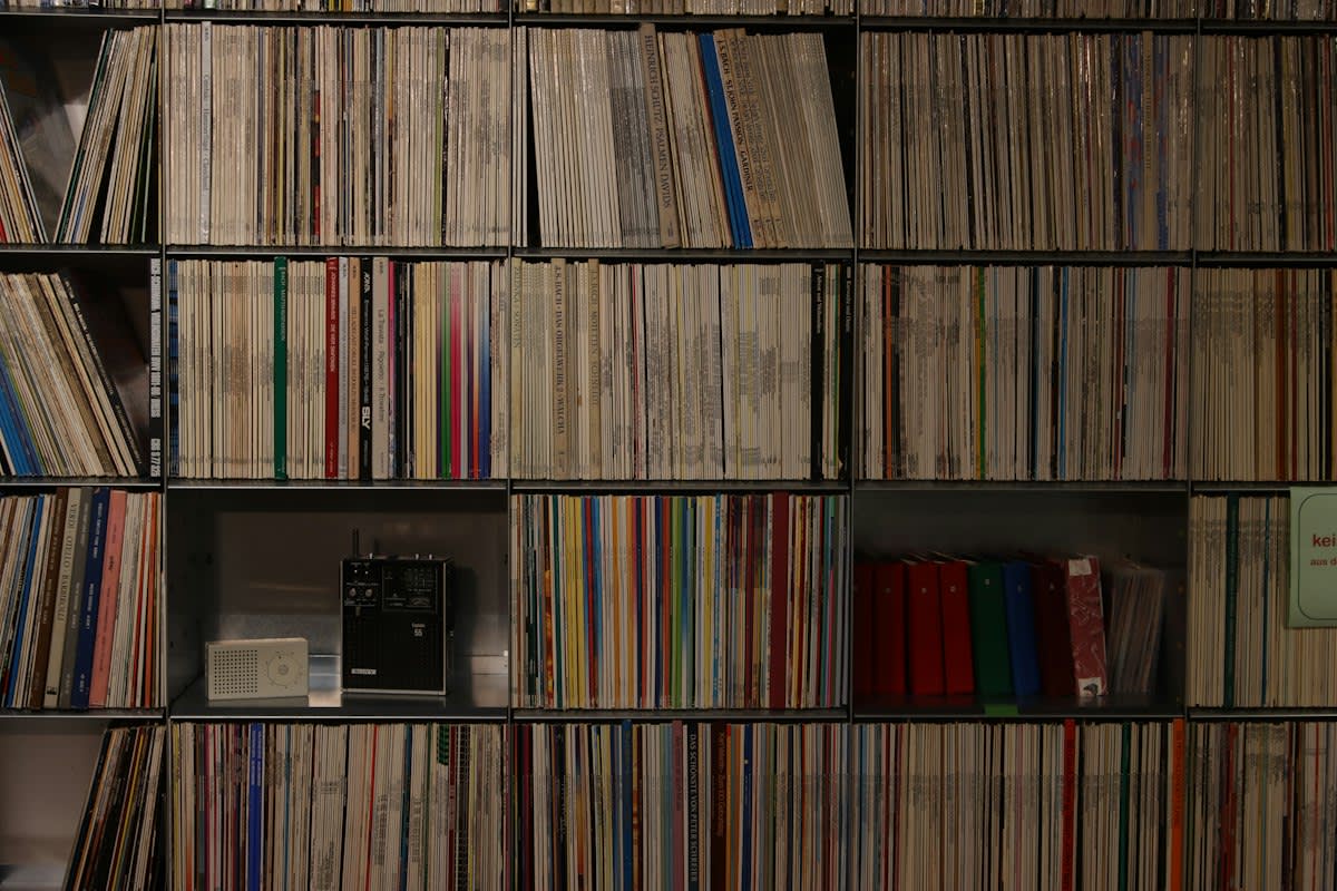 vintage vhs tapes stacked on a shelf