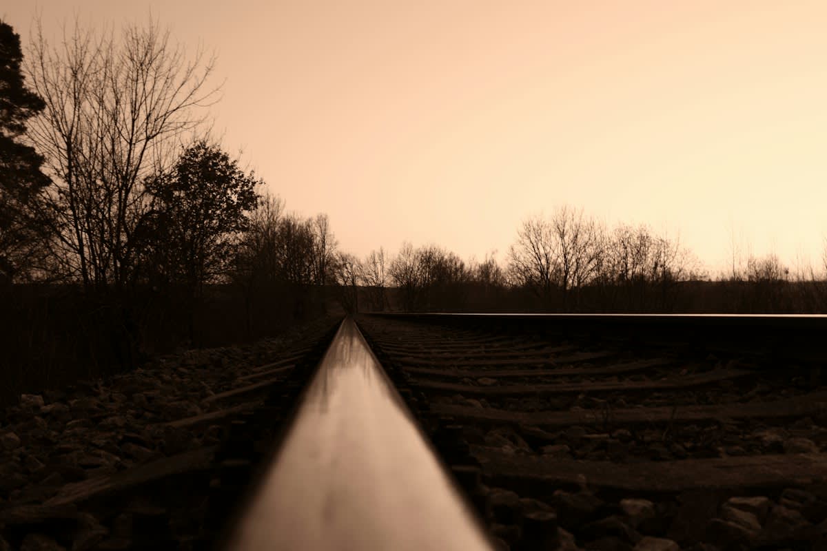 Railway tracks stretching into a horizon