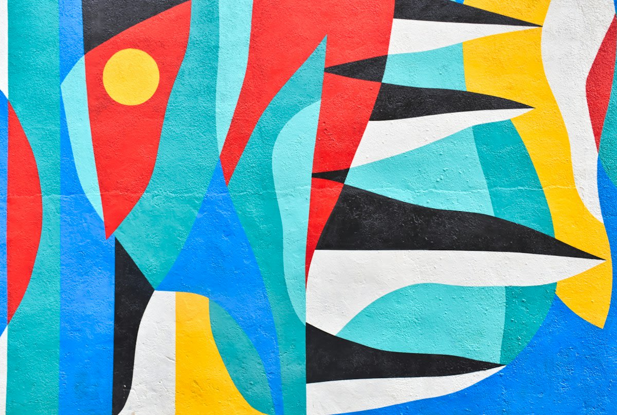 Abstract Afrofuturistic art with bold colors and geometric shapes