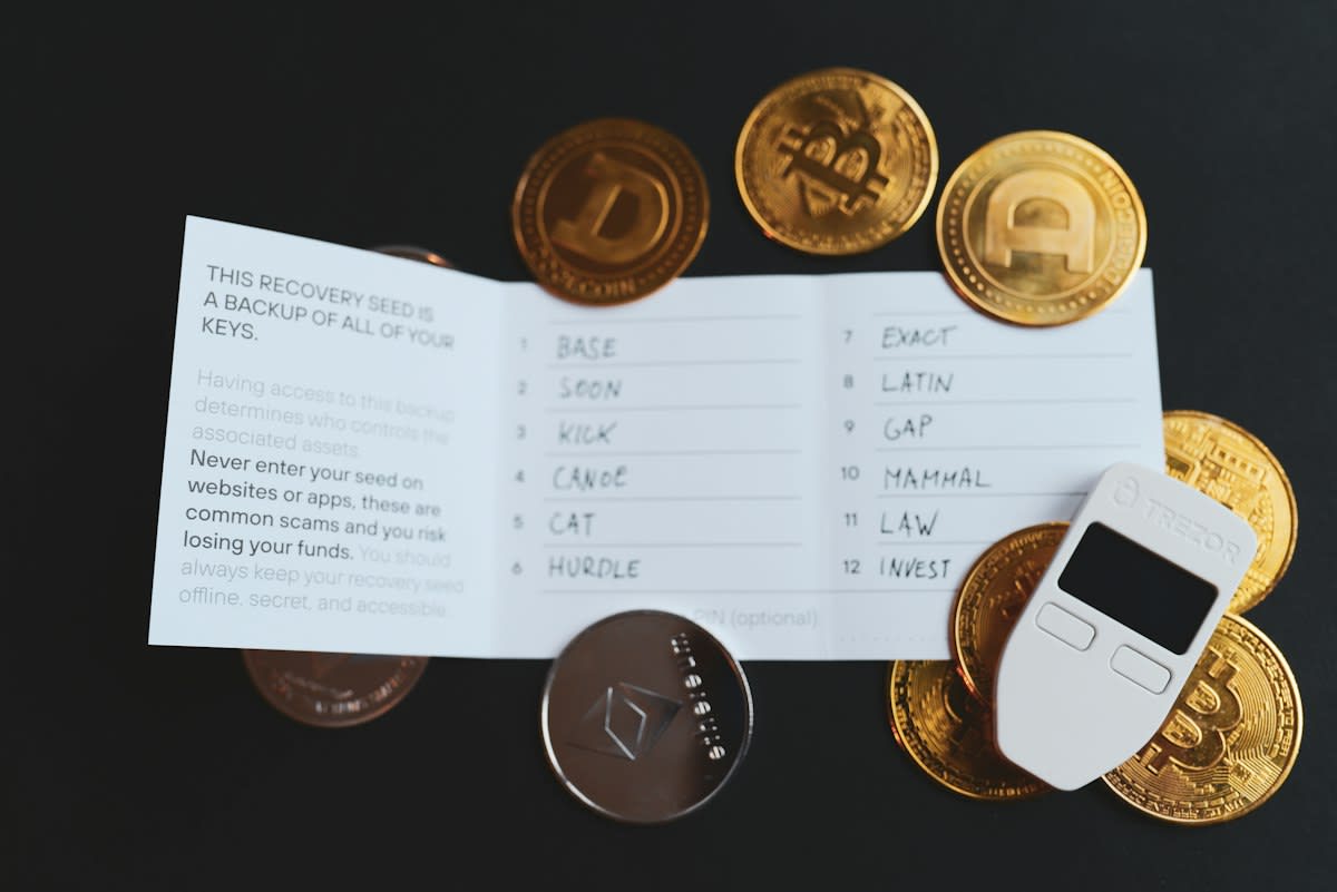 Abstract representation of a digital ledger and gold coins