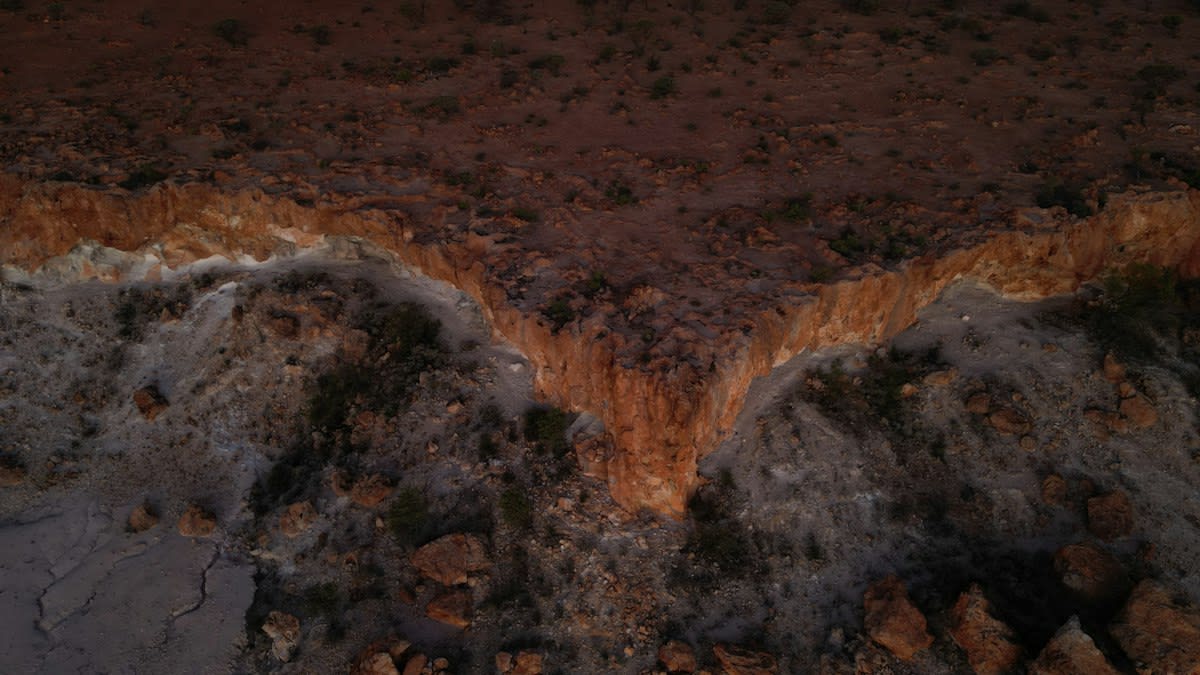 Close up of cracked earth in a dry region